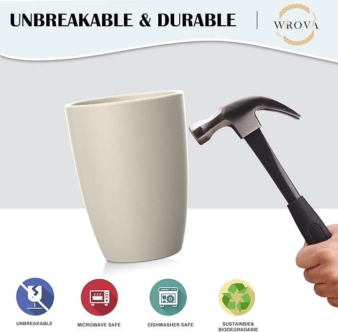 Wheat Straw Cups 8 PCS Good Alternative to Plastic Reusable Cups 20 oz Unbreakable Drinking Cup Reusable Dishwasher Safe Water Plastic Glasses Beige Series