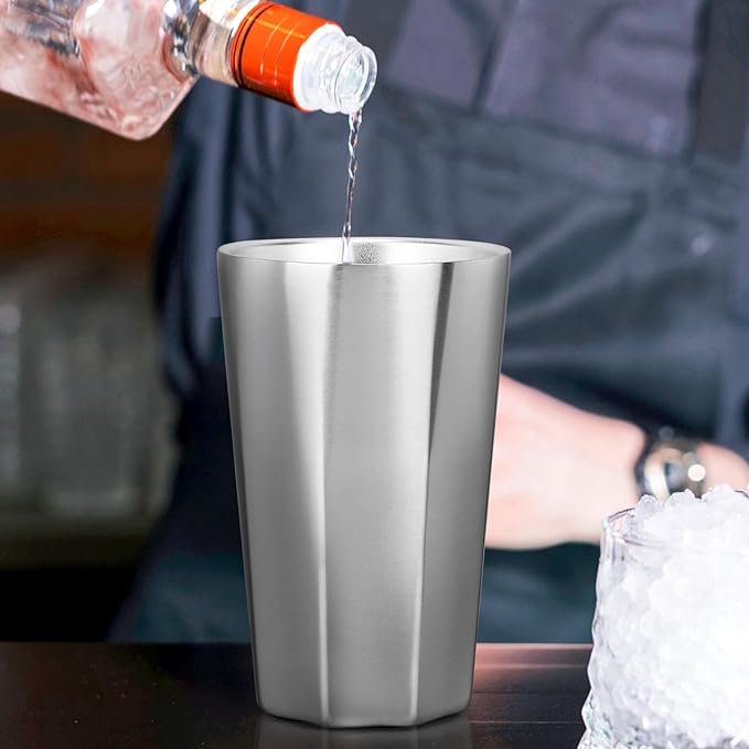 Beasea Stainless Steel Cups 15 oz, 4 Pack Large Stackable Double Wall Insulated Stainless Steel Tumbler Bulk for Drinking Metal Pint Glasses Tin Cups Home Restaurant Office Party Camping