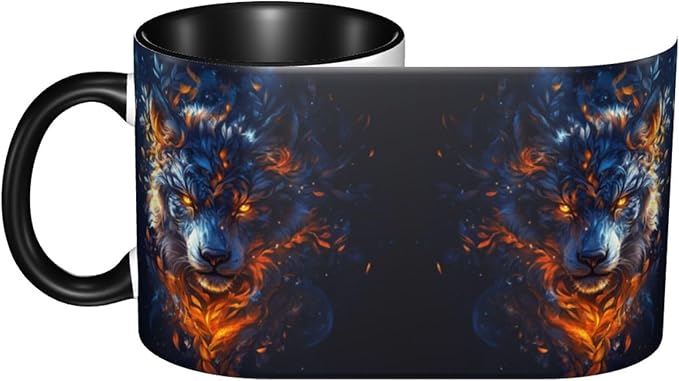 Yrebyou Wolf Coffee Mug Funny Tea Cup Ceramic Mugs 11OZ with Handle Gifts for Women Men Home Office Decor