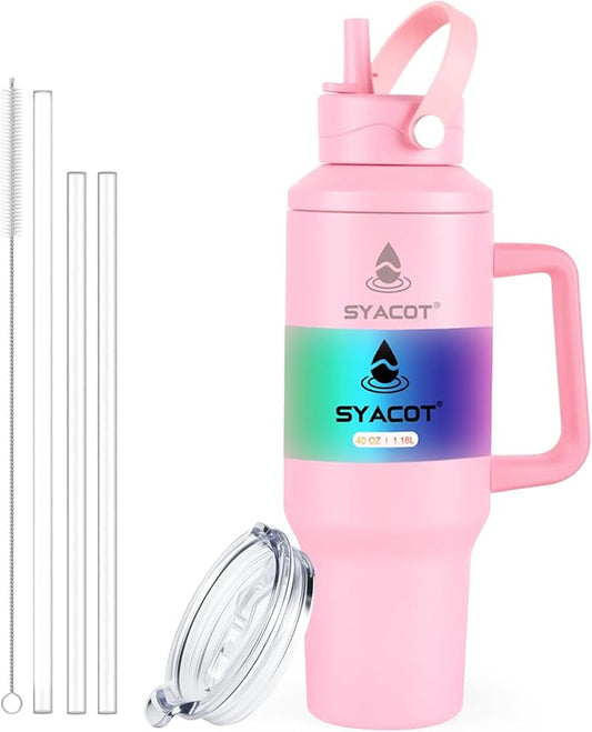 40 oz Tumbler with Handle and Straw or Convert to 40 oz Insulated Water Bottle Fits in Cup Holder. Stainless Steel Metal Water Flask with 2 Lids for Travel,Camping,Gym Sports Coffee Mug Thermal Cup