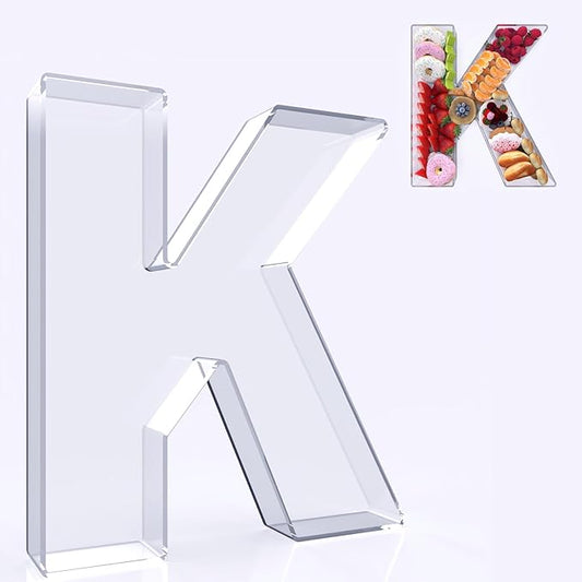 11" Acrylic Letter Charcuterie Box, Reusable Fillable Alphabet Number Shaped Form Tray for Birthday Anniversaries, Party Decorative Serving Plates Display Candy Cake (K)