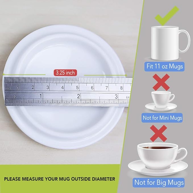 2 Pieces Reusable Mug Lids for Ceramic Mugs, 11 Ounce White Ceramic Cup Lid, Drink Cover for Outdoors, Cup Cover to Keep Warm, Fits Mug with Outside Diameter 3.25 Inch, Best for Hot and Cold Beverage