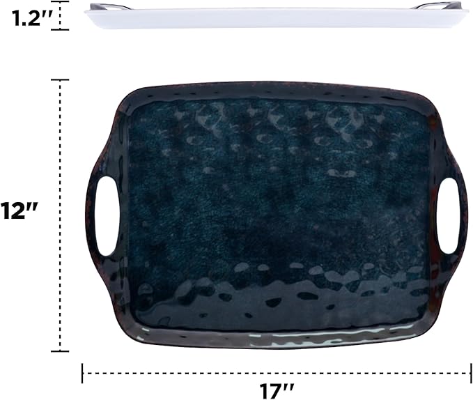 TP Serving Trays with Handles, 17 Inch Large Rectangular Melamine Serving Platter Set of 2, Retro Black