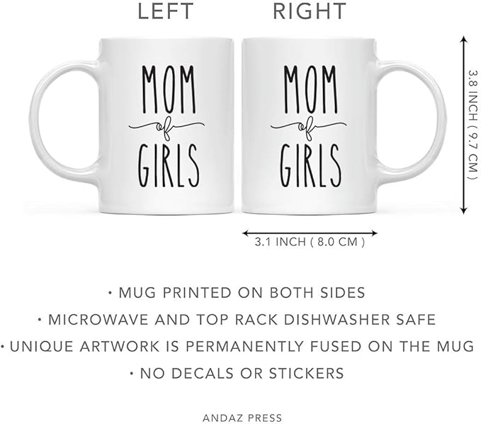 Andaz Press Mother's Day 11oz. Ceramic Coffee Tea Mug Gift for Mom, Mom of Girls, 1-Pack