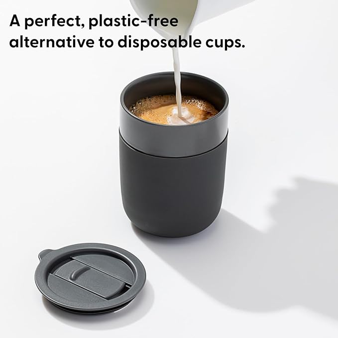 W&P Porter Ceramic Mug w/ Protective Silicone Sleeve, Terrazzo Charcoal 12 Ounces | On-the-Go | Reusable Cup for Coffee or Tea | Portable | Dishwasher Safe