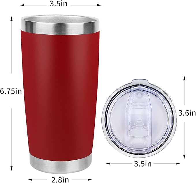 20oz Stainless Steel Tumbler with Lid, Travel Mug - Double Wall Vacuum Powder Coated Cup - Red, 1 Pack