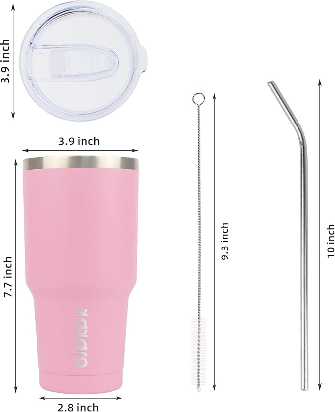 BJPKPK 30oz Insulated Tumbler with Lids and Straw, Stainless Steel Travel Coffee Tumbler,Powder Coated Travel Mug,Light Pink