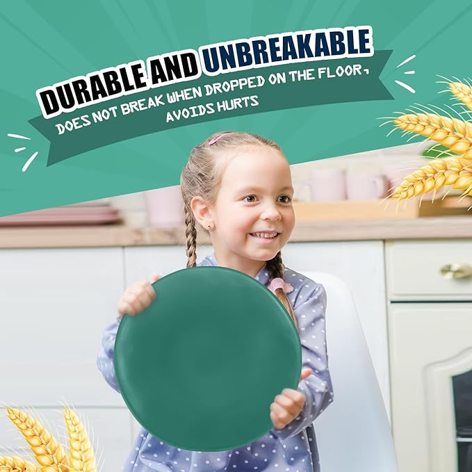 Teivio 32-Piece Kitchen Plastic Wheat Straw Dinnerware Set, Service for 8, Dinner Plates, Dessert Plate, Cereal Bowls, Cups, Unbreakable Plastic Outdoor Camping Dishes, Irregular Autumn Multicolor