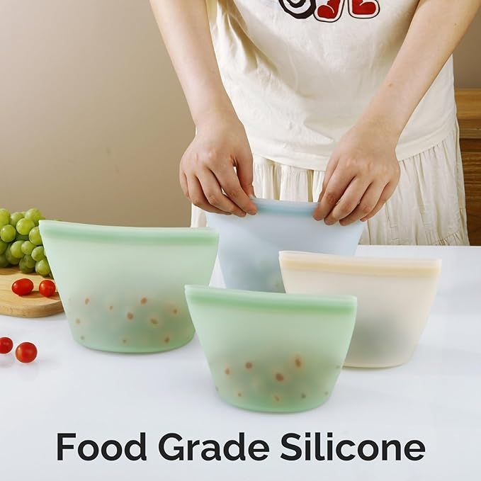 6 Pack Reusable Silicone Food Storage Bags, Emptycolor Reusable Ziplock Bags, Leakproof Freezer Bag for Sandwich, Snack, Dishwasher Safe, BPA Free