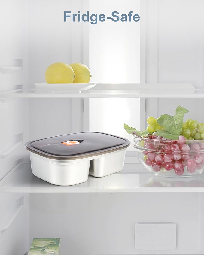 1.5L Lunch Box Inner Container with Lid, Dual Compartment Stainless Steel Food Container, Removable Replacement Tray, Dishwasher Safe