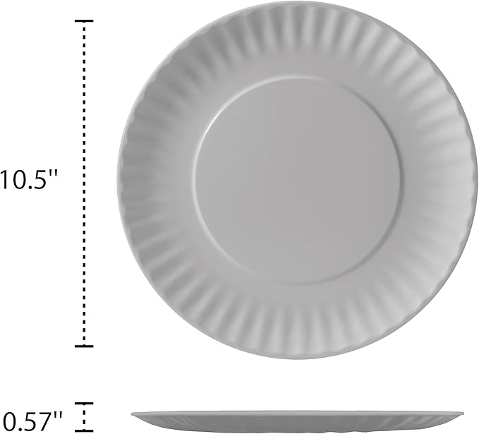 TP 6-Piece Melamine Plates Set, 10.5-Inch Reusable Dinner Plates for Picnic, Party, BBQ & Camping, Dishwasher Safe Lightweight Tableware, Grey