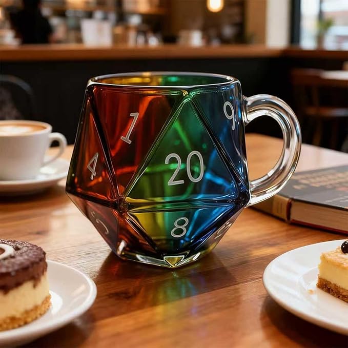 Rainbow D20 Dice Mug Polyhedral Coffee Cup With Handle Game Mugs For Lovers Funny Collection Class Night For Fantasy