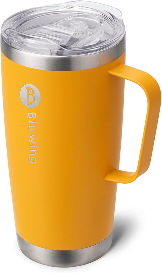 20 oz Insulated Tumbler with Handle Stainless Steel Travel Coffee Mug with Lid and Straw, Double Wall Tumbler Cups for Women and Men, BPA Free (Mango Yellow)