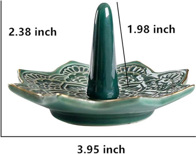 Ceramic Mandala Ring Holder, Decorative Jewelry Dish, Trinket Tray Room Decor, Engagement Wedding Birthday Gifts for Women (Green)