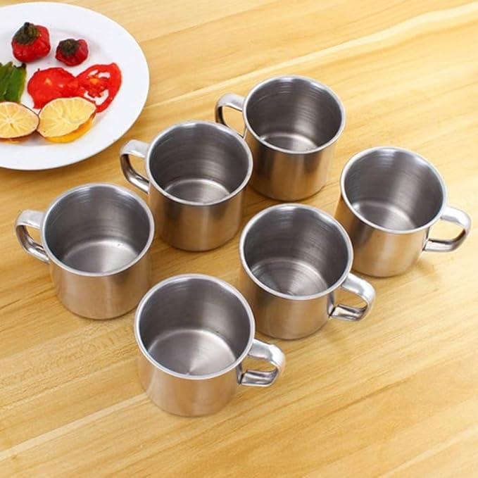 Stainless Steel 6-Pack Coffee Cups, 4 oz, Silver, Modern, Reusable, Perfect for Home, Outdoor Events, Travel, Picnics
