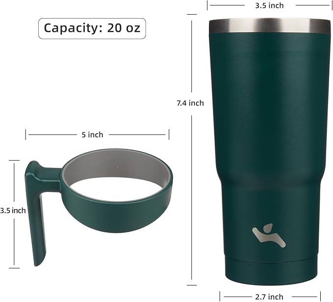 20 oz Tumbler with Handle and 2 Straw 2 Lid, Insulated Water Bottle Stainless Steel Vacuum Cup Reusable Travel Mug,Army Green