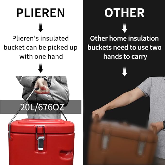 5 Gallon Insulated Soup Container Commercial Food Warmer for Hot or Cold Food, 21QT Hot Box for Catering, Food Cooler with 4 Buckles, Handles, Spoon, Soup Carrier for Restaurant, Canteen,Home