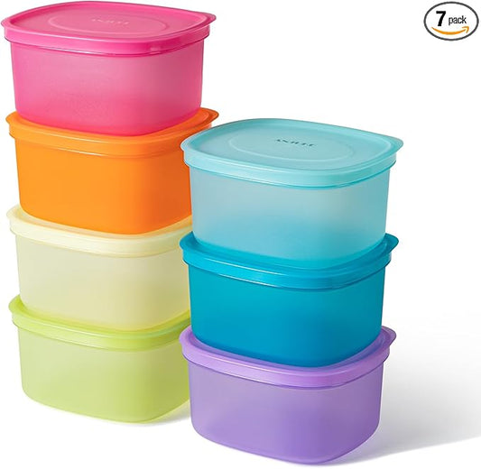 7-Piece Meal Prep Containers — 3.75-Cup Reusable Airtight Plastic Food Storage Containers with Lids, BPA-Free, Microwave/Freezer/Fridge Safe, Stackable Lunch & Leftovers Organizer(900ml)
