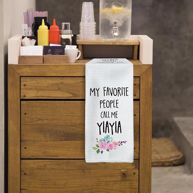 Yiayia Gifts Kitchen Towels, Yiayias Gifts for Grandma Hand Towels, Yiayias Grandma Mother's Day Dish Tea Towel for Kitchen, My Favorite Call Me Yiayia Kitchens Decor, 16x24inch