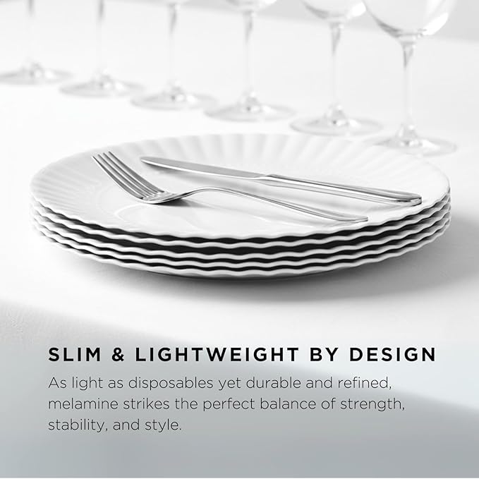 TP 10.5 inch Melamine Dinner Plates Set of 6, Lightweight Serving Round Salad Appetizer Plate for 6, Dessert Dishes for Indoors and Outdoors, White