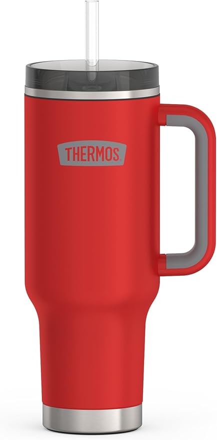 THERMOS Stainless Steel Cup Holder Mug - 40 Ounce, Crimson - Insulated Tumbler with Lid and Straw, Plus Leak-Resistant Slide Lock