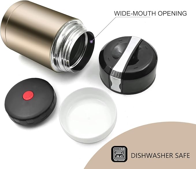 35oz Soup Thermos, Stainless Steel Thermos for Hot Food, Wide Mouth Food Thermos Jar, Insulated Lunch Container Leak Proof Vacuum Thermal Flask(gold)