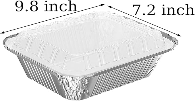 WANBAO 20 PACK 9.8"x7.2" Disposable Tin Foil Pans with Plastic Lids 4 LB Aluminum Pans To Go Containers for Cooking, Baking, Catering Party Meal Prep, Take Out, Freeze, Food Storage