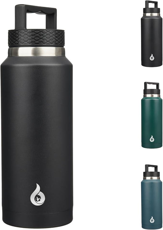 BJPKPK Insulated Water Bottles, Dishwasher Safe 36 oz Water Bottle with Handle, Leakproof BPA Free Water Jug, Stainless Steel Thermo for Sports, Black