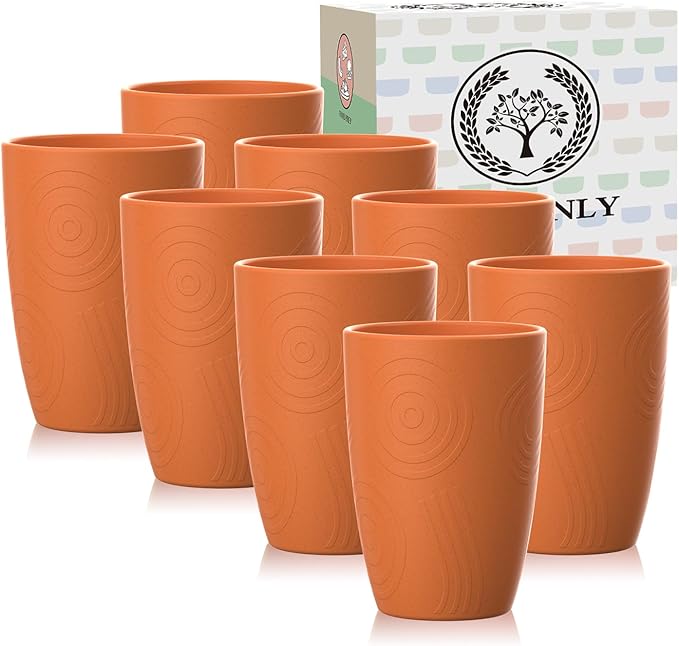 Homienly Plastic Cups Reusable Wheat Straw Cups 8 PCS a Good Alternative Plastic Water Glasses Unbreakable Drinking Cup Reusable Dishwasher Safe Microwave Safe Cups with Orange Color (12 OZ)