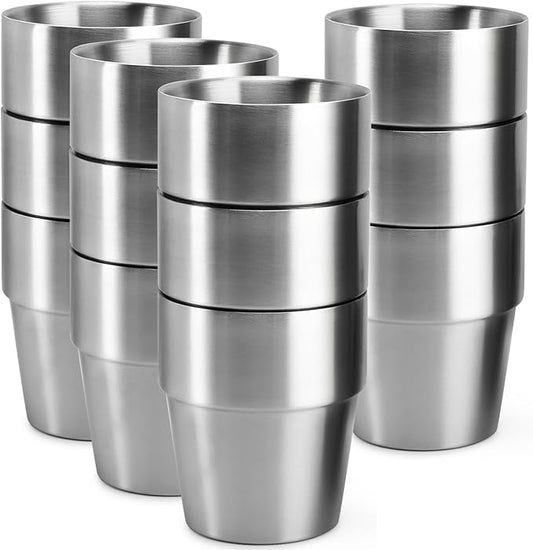 Beasea Stainless Steel Cups 10 oz, 12 Pack Small Stackable Insulated Bulk Stainless Steel Tumbler Cups for Drinking Double Wall Metal Pint Glasses Tin Cups for Home Restaurant Office Party Camping