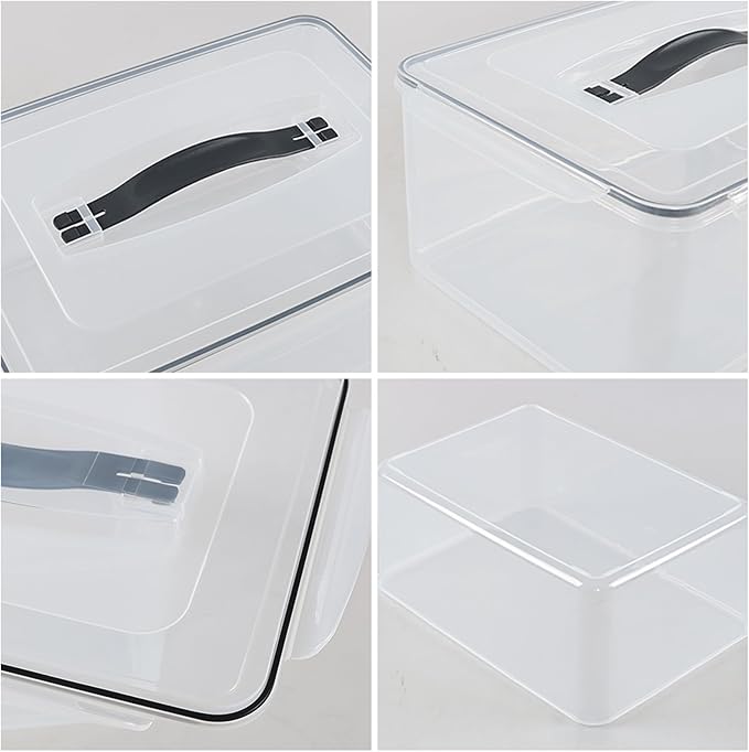 15 L Rectangular Plastic Clear Airtight Food Storage Containers with Latch Lid, 4 Pack Rectangle Food Storage Container with Portable Handle