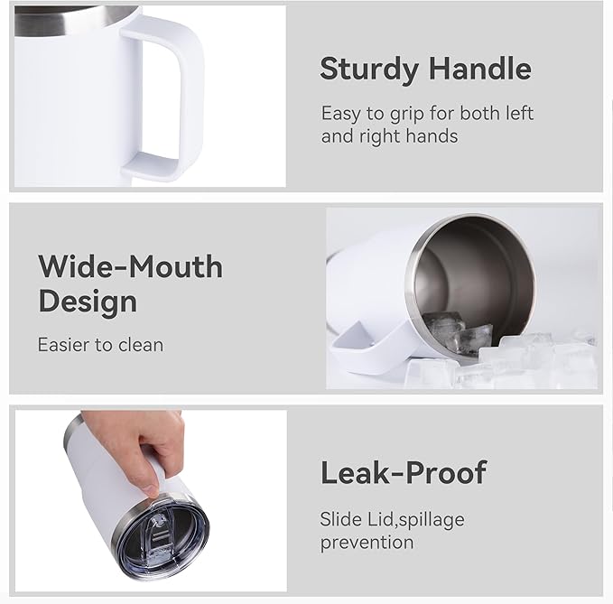 20oz Tumbler Bulk with Lid, Stainless Steel Tumbler Bulk with Handle, Metal Insulated Travel Coffee Mug Set with Handle, Double Wall Vacuum Leak Proof Tumbler Cup, White 12 Pack