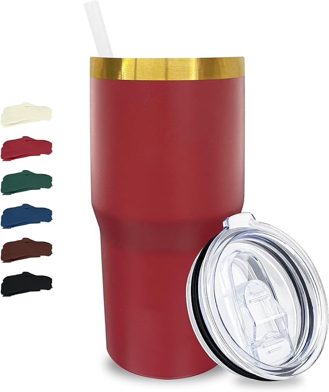 20 oz Tumbler Stainless Steel Tumbler with Lid and Straw, Double Wall Vacuum Insulated Travel Coffee Mug for Laser Engrave, Powder Coated Cups for Hot and Cold Drinks (Red,1 pack)