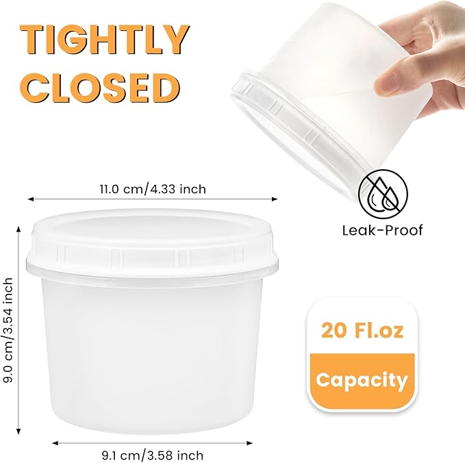 TUZAZO 20 Oz Food Storage Containers with Screw Lids, 12-Count Reusable Small Plastic Soup Containers for Portion and Meal Prep | Microwave-, Freezer-, Dishwasher-Safe | BPA Free