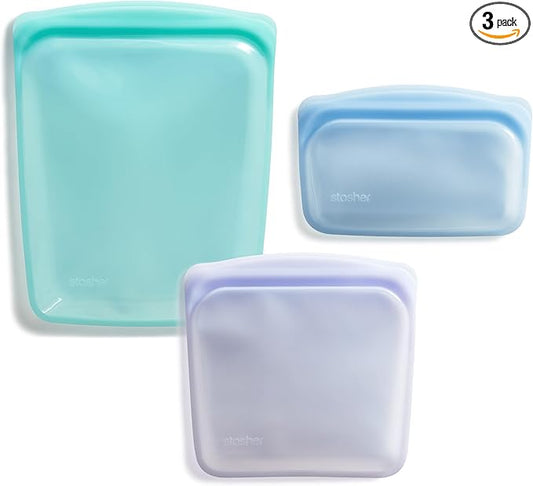 Stasher Premium Silicone Reusable Food Storage Bags, 3-Pack, Multi, Multi-Use Food Storage Bags, Lunch Bag, Travel Containers, BPA Free, Leak-free, Dishwasher-Safe, Eco-friendly