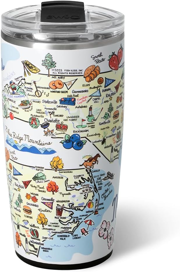 Swig Life 22oz Travel Mug, Insulated Tumbler with Handle and Lid, Travel Coffee Mug, Cup Holder Friendly, Stainless Steel 22 oz Tumbler, Reusable Insulated with Lid (North Carolina)