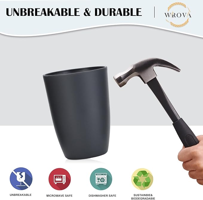 Wheat Straw Cups 8 PCS Good Alternative to Plastic Reusable Cups 20 oz Unbreakable Drinking Cup Reusable Dishwasher Safe Water Plastic Glasses Deep Gray