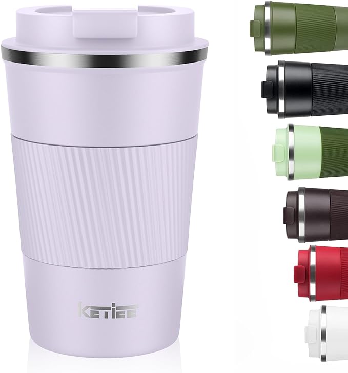 KETIEE Travel Mug 12oz: Insulated Coffee Mug with Leakproof Lid, Travel Coffee Mug Vacuum Stainless Steel Double Walled Reusable Coffee Cup for Hot and Iced Coffee Tea Water (Purple)
