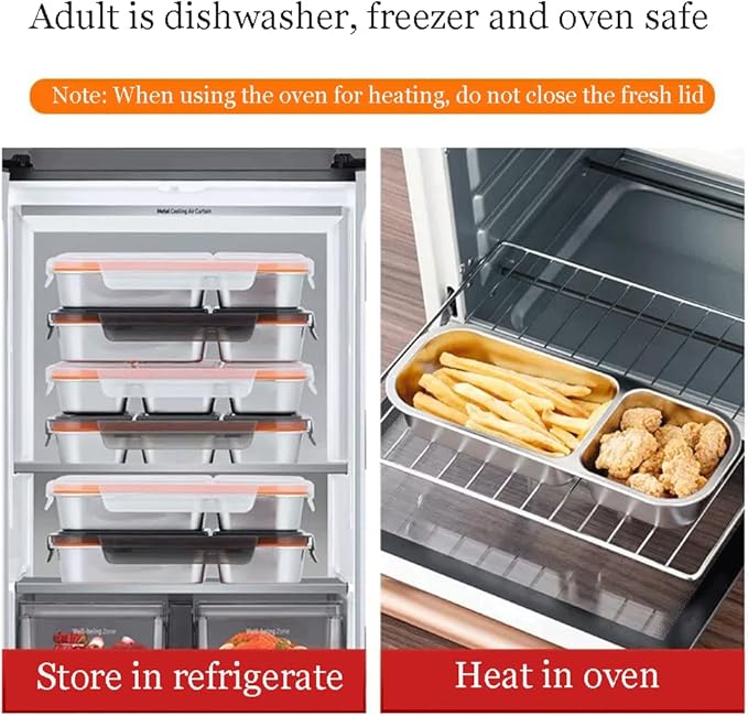 YINHAIJIE Stainless Steel Snack Containers, Double/2 Compartment Snack Containers with Lids for Kids Adults,Divided Food Storage Containers for School, Home, Travel