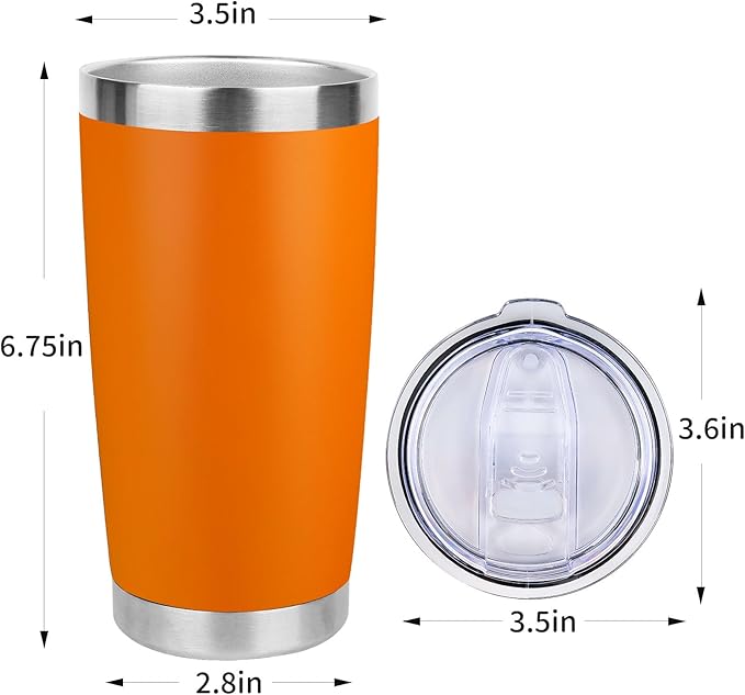 20oz Stainless Steel Tumbler Bulk with Lid, Travel Mug - Double Wall Vacuum Powder Coated Cup - Orange, 12 Pack