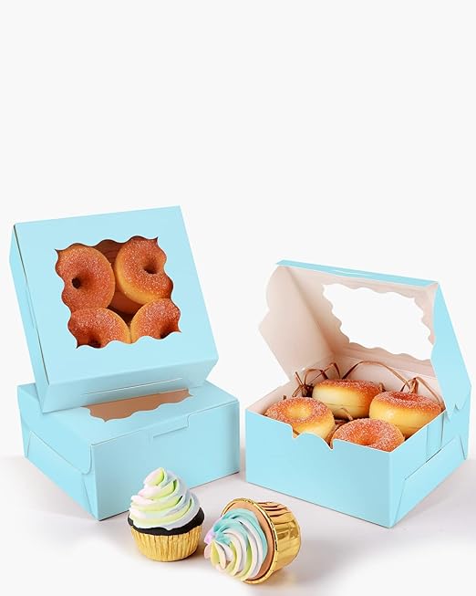 qiqee Light Blue Cookie Boxes with Window 36packs 6x6x3 Light Blue Bakery Box Pastry Box for Wedding Favor Birthday ＆ Party