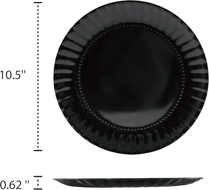TP 10.5 inch Melamine Dinner Plates Set of 6, Lightweight Serving Round Salad Appetizer Plate for 6, Dessert Dishes for Indoors and Outdoors, Black