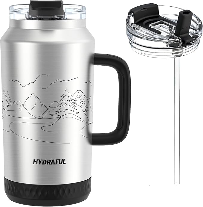 Hydraful 64 oz Tumbler with Handle and Straw - 100% Leak-Proof - Insulated Cup Reusable Stainless Steel Large Water Bottle Travel Mug for Gym, Hiking, and Camping - Gifts for Women Men Him Her