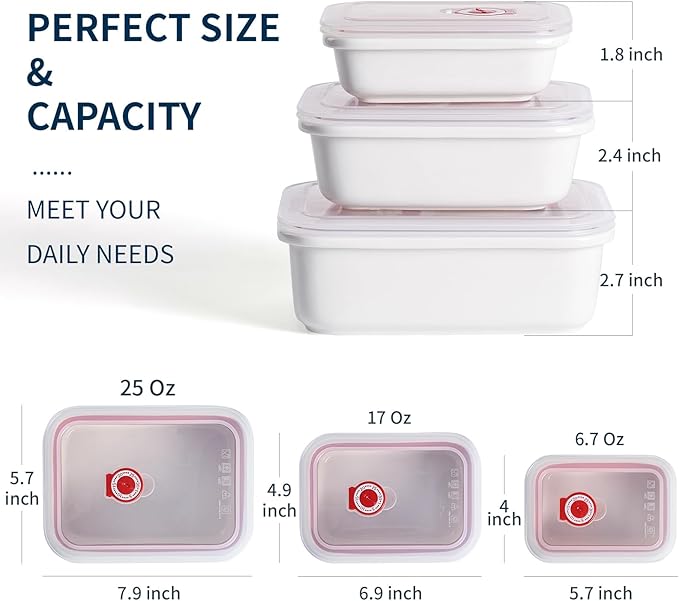 Ceramic Food Storage Containers with Lids, Meal Prep Containers Reusable, Lunch Containers for Meal Prep, Picnic, Camping, Microwave, Dishwasher & Freezer Safe Tupperware Sets with lids, Set of 3