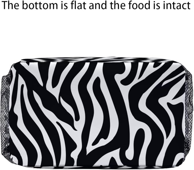 Zebra Black and White Stripes Lunch Bag for Women Men Cute Large Capacity Thermal Lunch Tote Reusable Washable with Adjustable Shoulder Strap and Dual Large Mesh Side Pockets