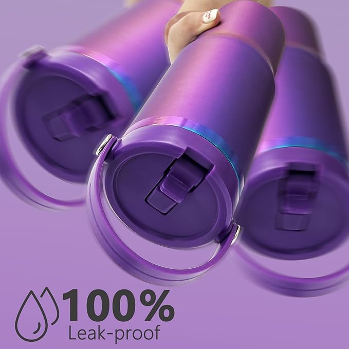 30 oz Tumbler with Handle and Straw, Vacuum Insulated Tumblers with Flip Straw and Top Handle, Leakproof Powder Coated Tumbler, Stainless Steel Travel Mug for Coffee Water (BluePurple, 1 Pack)