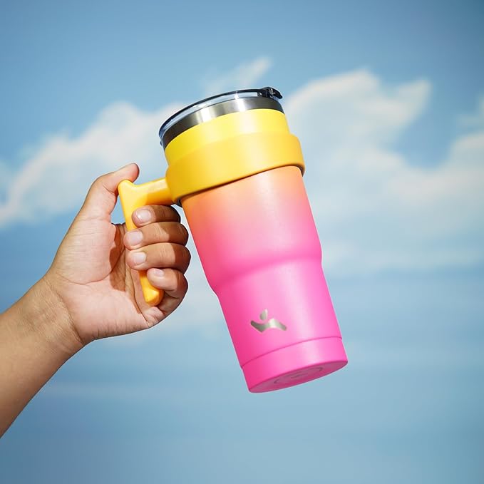 20 oz Tumbler with Handle and 2 Straw 2 Lid, Insulated Water Bottle Stainless Steel Vacuum Cup Reusable Travel Mug,Rainbow