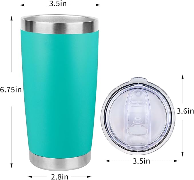 20oz Stainless Steel Tumbler Bulk with Lid, Travel Mug - Double Wall Vacuum Powder Coated Cup - Light Green, 6 Pack