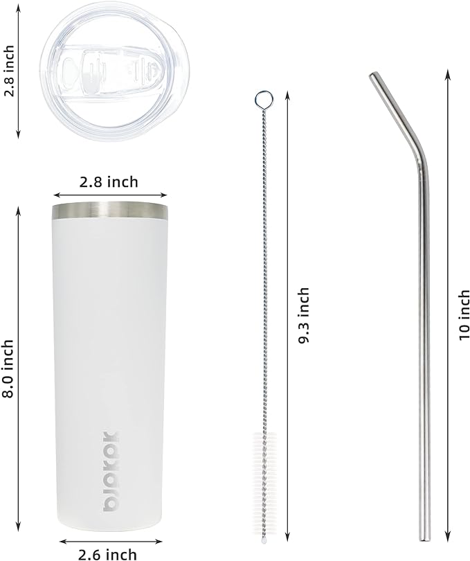 BJPKPK Skinny Tumbler with Lid 20 oz Stainless Steel Vacuum Insulated Double Wall Travel Coffee Water Tumblers Cup,White