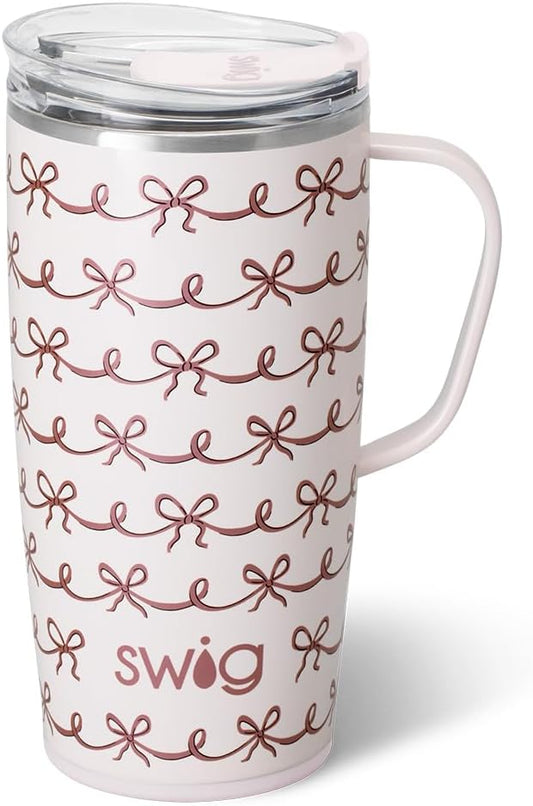 Swig Life 22oz Travel Mug, Insulated Tumbler with Handle and Lid, Travel Coffee Mug, Cup Holder Friendly, Stainless Steel 22 oz Tumbler, Reusable Insulated with Lid (Pretty in Pink)